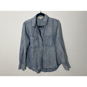 Cloth And Stone Striped Chambray Split Back Button Down Shirt Size Small